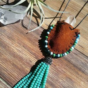 Quartz Crystal Necklace, Handcrafted, Leather Pouch Necklace, Artisan ma…